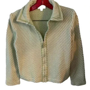 St John Sport women’s knit green & white stripe zip up jacket size P